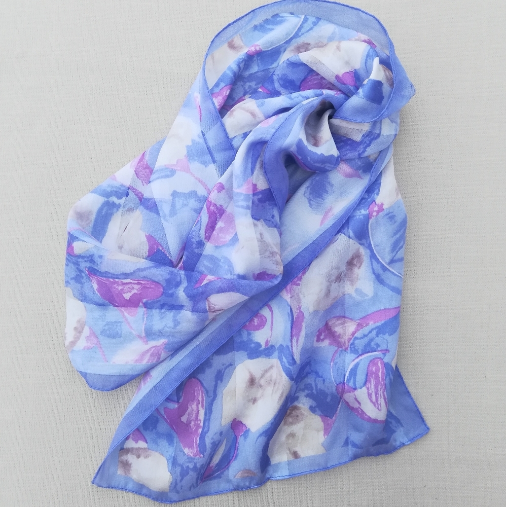 Vintage Sheer Blue Scarf - Picture 7 of 7